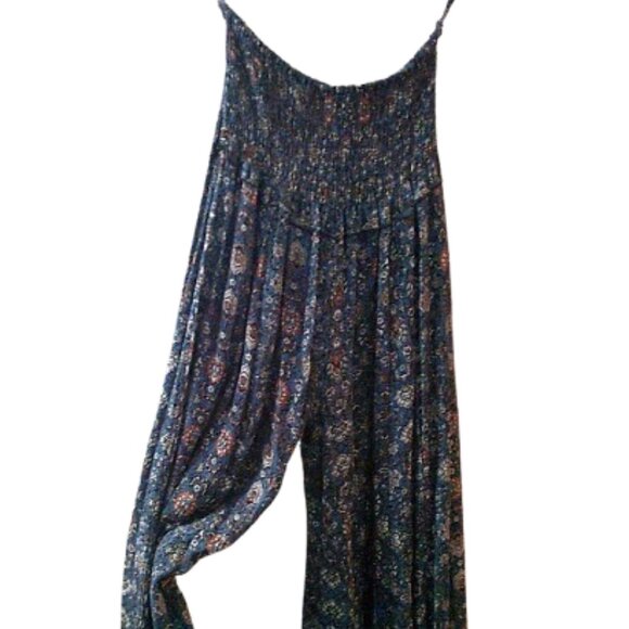 Jumpsuit with Wide-Leg Halara-style Boho Style Smocked top  Made in INDIA SZ F - Picture 3 of 12